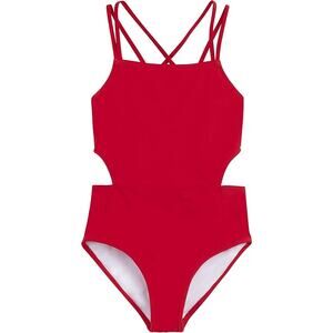 Kanu Surf Girl's 12 Red Beach Sport Cut Out One Piece Swimsuit Summer D6-4